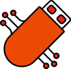 Orange and White Pen Drive Icon in Flat Style.