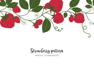 Hand drawn strawberry background . Vector Floral print. Isolated Sketch fresh juicy berries with leaves and flowers. Fruit print . Vector cartoon minimalistic style  illustration. Doodle pattern