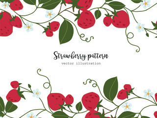 Hand drawn strawberry background . Vector Floral print. Isolated Sketch fresh juicy berries with leaves and flowers. Fruit print . Vector cartoon minimalistic style  illustration. Doodle pattern