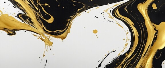 Gold abstract Black marble background white fluid wall. Abstract liquid gold black brush oil modern painting