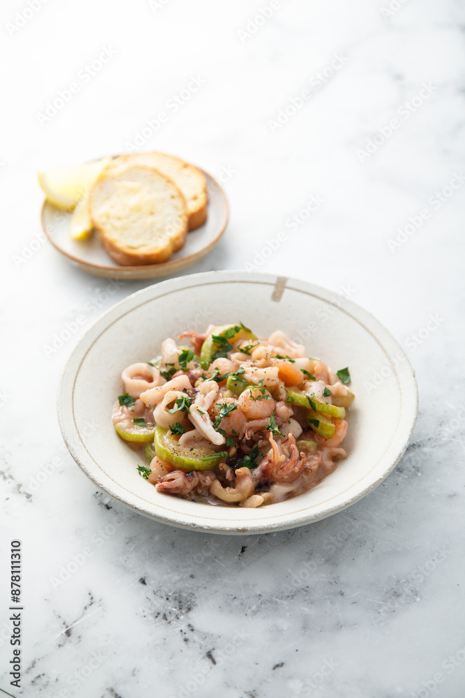 Poster healthy seafood ragout with courgette