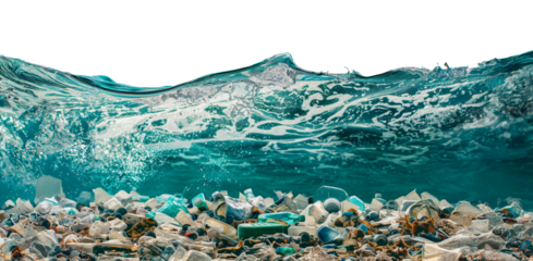 .Wave crashing into polluted shoreline, cut out - stock png.