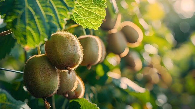 A bunch of kiwi fruit hanging from a tree