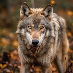 Fototapeta premium portrait photo of a wolf in a natural environment in the rain,generated with AI. High quality photo