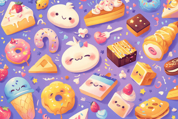 Seamless design with adorable desserts