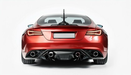 Fototapeta premium Red Racer: Rear Perspective of a Sporty Unbranded Car Against a White Background