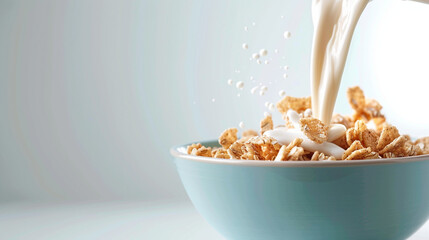 pouring milk in bowl of cereal