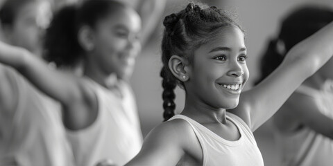 Obraz premium A group of young girls standing side by side, possibly friends or classmates