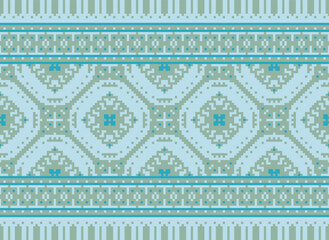 Traditional ethnic motifs ikat geometric fabric pattern cross stitch.Ikat embroidery Ethnic oriental Pixel brown background. Abstract,vector,illustration.