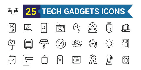 Tech gadgets line icon set. Outline icon collection. Editable vector stroke.