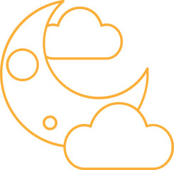 Half Moon With Cloud Icon In Thin Line Art.