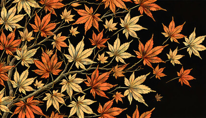 illustration of Japanese autumn with vibrant maple leaves