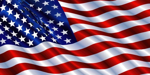 American flag waving in the breeze, often used as a symbol of patriotism and freedom
