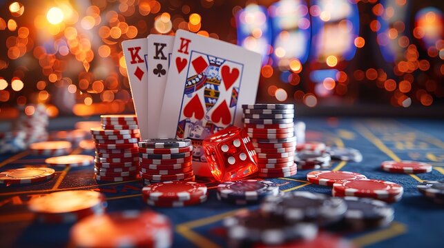 Casino advertising concept with falling golden poker chips and Bitcoin