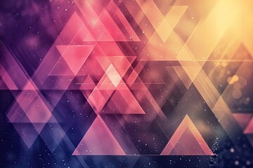 Pink and purple geometric shapes form an abstract background pattern