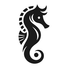 A cute adorable black silhouette seahorse logo and symbol design on white background