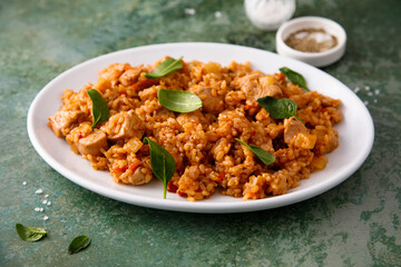 Spicy rice with chicken and pineapple