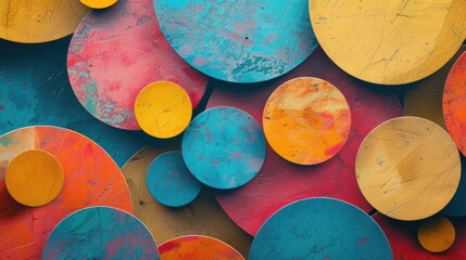 A collection of vibrant plates arranged on a table, perfect for use in food or party themed designs