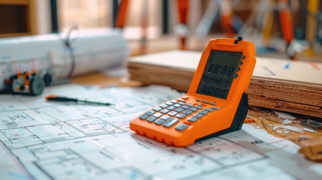 Calculating Construction or Renovation with Devices Showing Repair Progress - Powered by Adobe