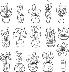 Doodle Set of Plant in Vase
