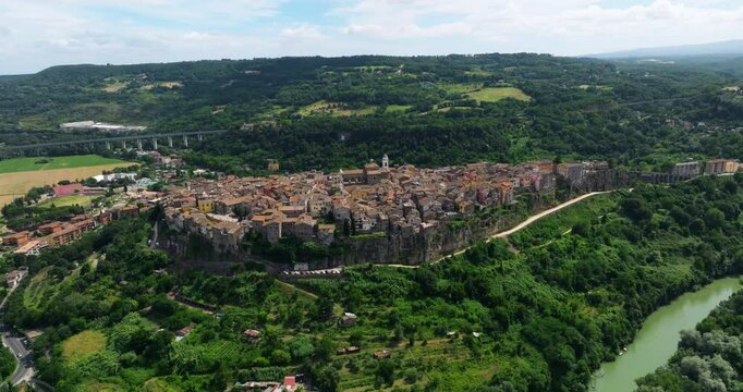 Medieval Town Of Orte In Lazio, Italy - Aerial Drone Shot