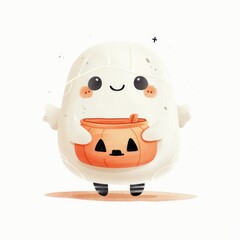 Obraz premium Friendly Watercolor Ghost for Halloween - Whimsical and Child-Friendly Character on White Background, Halloween Illustration, Generative Ai