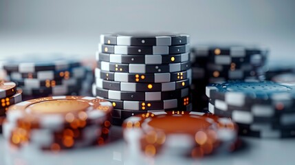 Stacks of poker or casino chips. Generative AI.