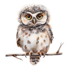 Obraz premium Enchanting Watercolor Owl perched on Branch in Halloween Night, Wise and Mystical Creature on White Background, Generative Ai