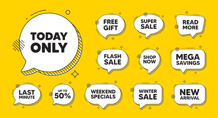 Obraz premium Offer speech bubble icons. Today only sale tag. Special offer sign. Best price promotion. Today only chat offer. Speech bubble discount banner. Text box balloon. Vector