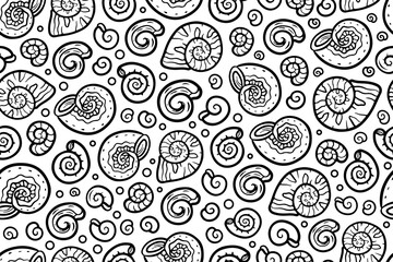 Abstract black and white linear snails seamless pattern. Decorative and stylized outline snails endless repeatable pattern design.