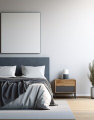 Scandinavian farmhousebedroom interior poster frame mockup.