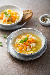Homemade vegetable soup with potato and carrot