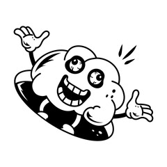 A scary brain with a cringe smile, sketchy icon 