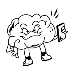 A mischievous mind using mobile, hand drawn icon 