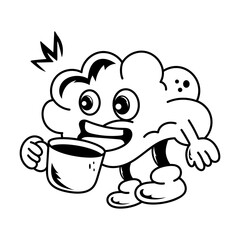 A doodle style icon of brain sipping tea 