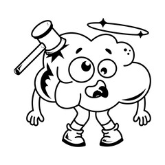 A doodle style mascot of a dizzy brain 