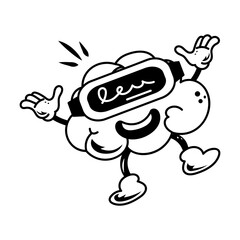 Cute cartoon style icon of a vr brain 