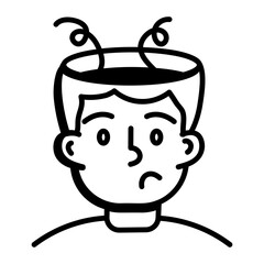 Confused man with empty mind, doodle style icon 