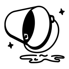 A hand drawn doodle icon of spilled bucket 