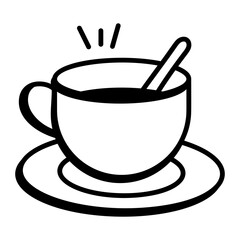 Empty cup and saucer, doodle style icon 