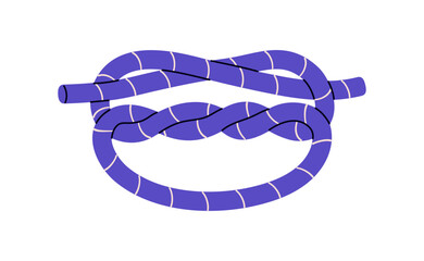 Tutorial of tying surgeon's knot. Technique of marine bond, climbing node. Braided bundle of rope closeup. Belaying cordage, cord noose, loop. Flat isolated vector illustration on white background