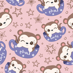 Cute baby animals seamless pattern