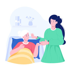 Nursing care character illustration in flat style 