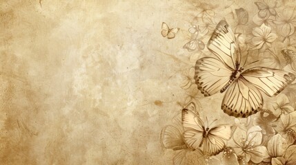 Vintage Butterflies on Worn Paper