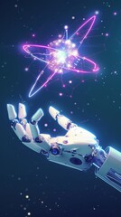 Naklejka premium A Robot Hand with Atom Particle