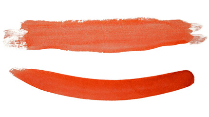 Two different red brush strokes paint watercolor isolated on a transparent background. Color bubble.