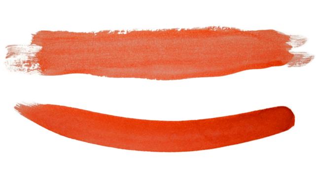 Two different red brush strokes paint watercolor isolated on a transparent background. Color bubble.