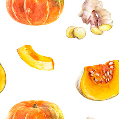 Pumpkin, and Ginger Watercolor Illustration showcases art, autumn, cooking, and wellness