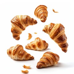 Freshly baked croissants isolated on white background.