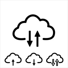 The download and upload to cloud icon. Upload download cloud arrow. Download cloud computing outline and filled vector sign. Black silhouette.